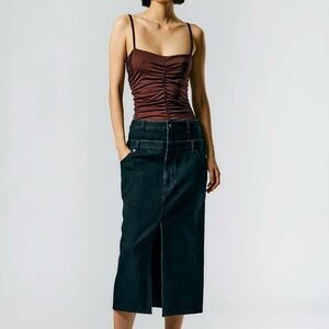 Tibi double-waist black denim black pencil skirt, size 32. EUC $150.